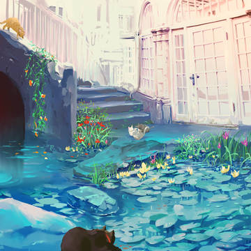 池と猫