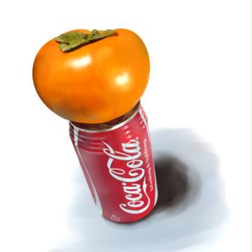 アルミ缶の上にある柿