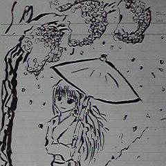 桜吹雪を着物で歩く