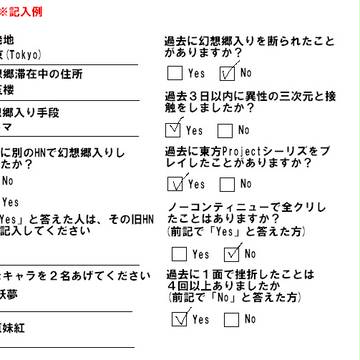 幻想郷入り入国カード使用例