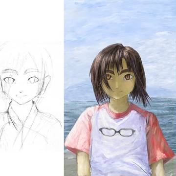 線画と完成をならべてみよう