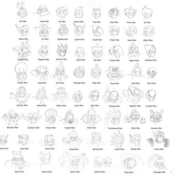 1-8 Robot Masters head sketches