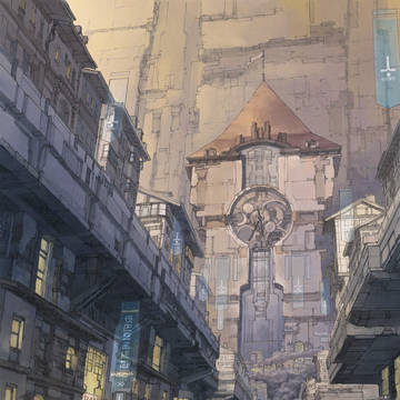 時計塔の街の夕暮れ