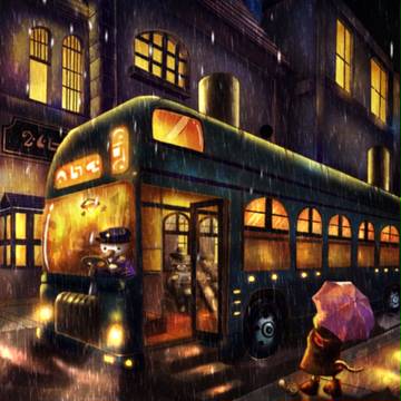 雨のバス停