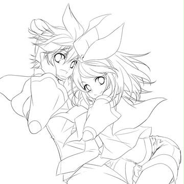 鏡音リン&鏡音レン 塗り絵線画
