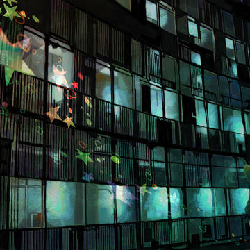 夜、建物、帰路。
