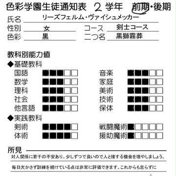 【色彩学園】リーズフェルムの通知表を見てくれ、こいつをどう思う?