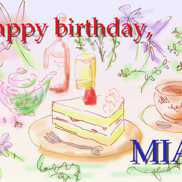 お誕生日カードシリーズ005「ケーキとお茶をどうぞ」