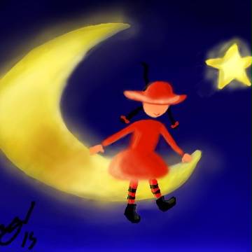 Smiling goddess on the moon