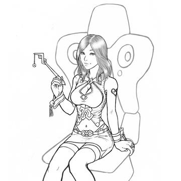 椅子に座った女性(線画)
