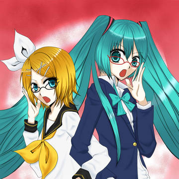 ミクとリンにメガネかけさせてみた