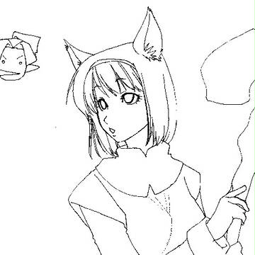 ねこ＆先生(線画)