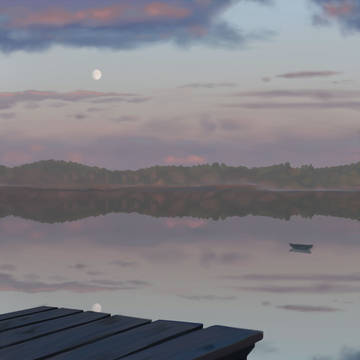 夕暮れ時の湖
