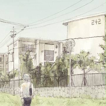 団地前で