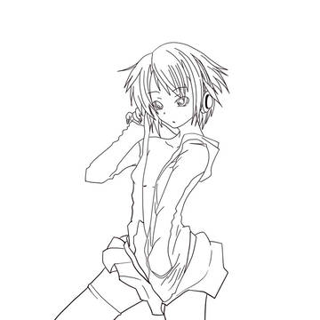 線画　　音楽少女