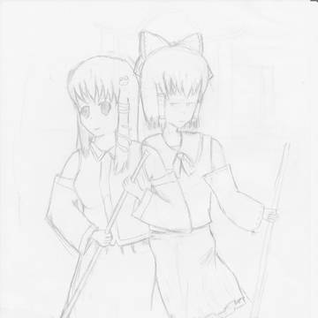 お掃除中の早苗と霊夢