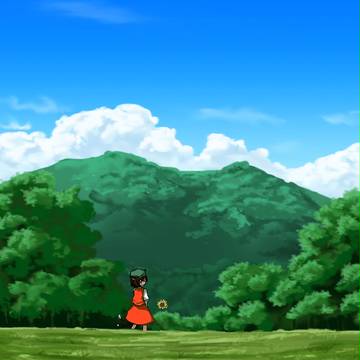 振り返るちぇんがいる風景