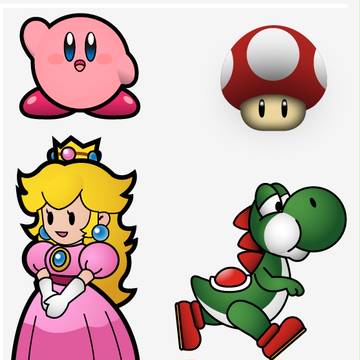 kirby + mushroom + Peach + Yoshi