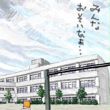 校庭に犬