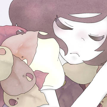 おちばのふとんで寝る女の子