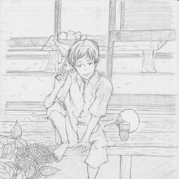 紫陽花と少年