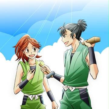 青空の下の2人