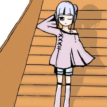 道路上の青い髪の少女