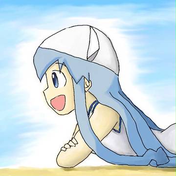 浜辺で風を感じるイカ娘