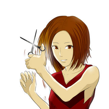髪を切る女性
