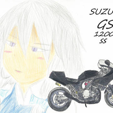 男のバイクを見つめるメイドさん