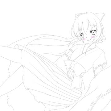 巫女線画