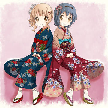晴れ着の櫻子と向日葵