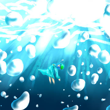 水の中。