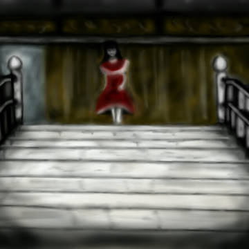 階段に佇む亞夜子