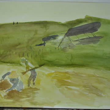 A crushed aeroplane.