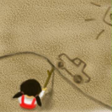砂に絵を描く少女