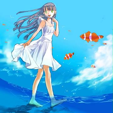 少女と海