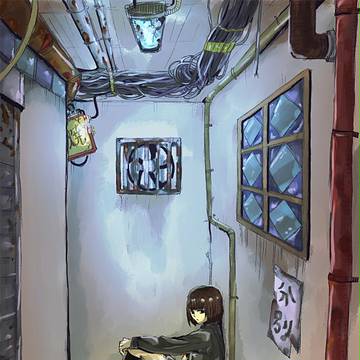 青い電灯の下