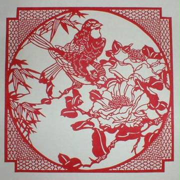 切り絵　花鳥