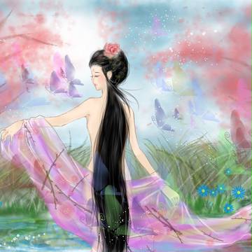 中國仕女圖-美人沐浴圖
