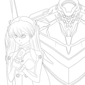 アスカと弐号機の塗り直し 線画