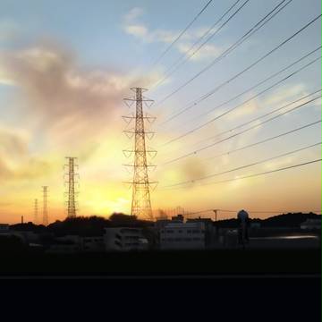 土手からの夕日