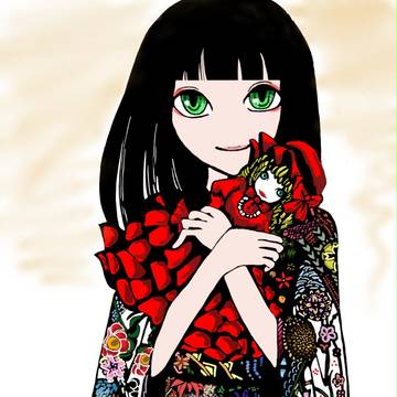着物少女とフランス人形　着色