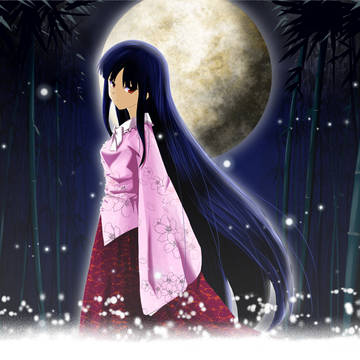 満月の夜、竹林に