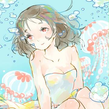 水中、くらげ。