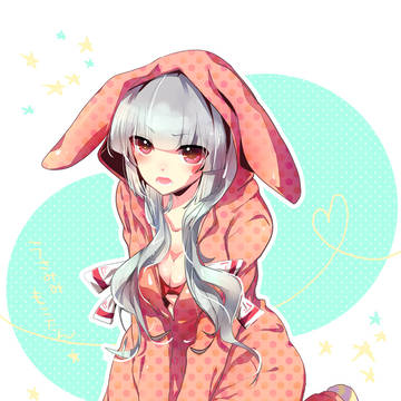 もこたんにうさみみ着ぐるみ装着