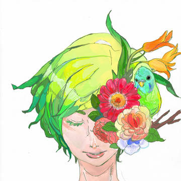 花と人とインコ