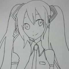 ミク描いてみた(線画)
