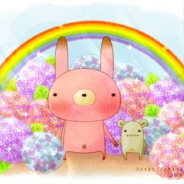 ゆるうさぎと雨上がりの虹。