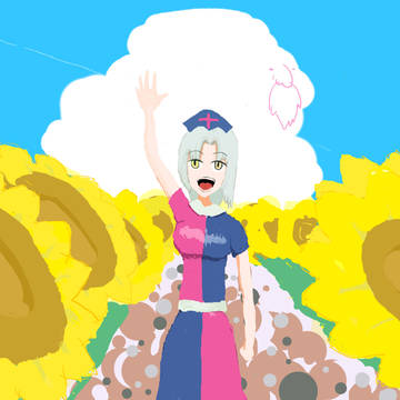 夏の花にいっぱい囲まれたえーりんさん
